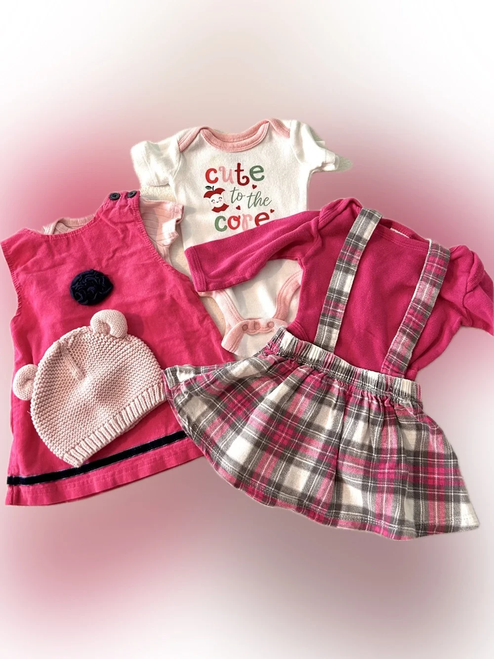 Baby Girls Pink Bundle - Dresses & Knit Hat 0-3 Months